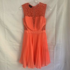 Bebe lace detail pleated flared dress